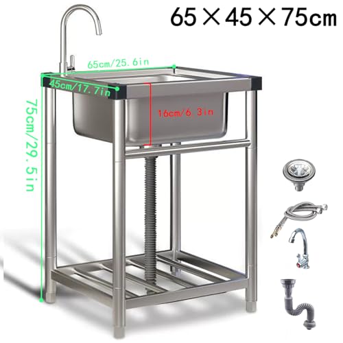 Évier utilitaire en acier inoxydable sur pied avec support de rangement et mitigeur - 3