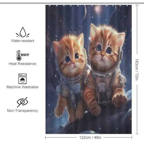 Rideau de douche chat en polyester imperméable 122x183cm - 4