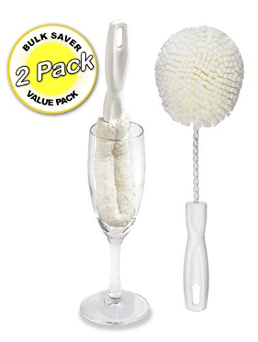 Wineglass Brush Cleaning Set of 2, Non Scratch Glassware Cleaning Brush and Sponge