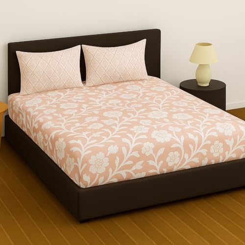 Image of Elastic Fitted Bedsheets with 2 King Size Pillow Covers | Double Bed with All Around Elastic, Size 72 x 78 x 8 Inches (Light Pink)