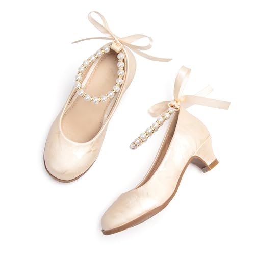 Image of THEE BRON Girls Low Heel Dress Shoes Mary Jane Party Wedding Flower Girl Pumps