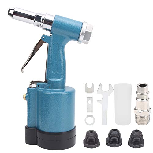 Grcfumo Air Rivet Gun, Pneumatic Riveter, Air Rivet Gun Industrial Grade 3 Jaw Pneumatic Riveter Aviation Aluminum Hydraulic Structure Blue (EU Style)