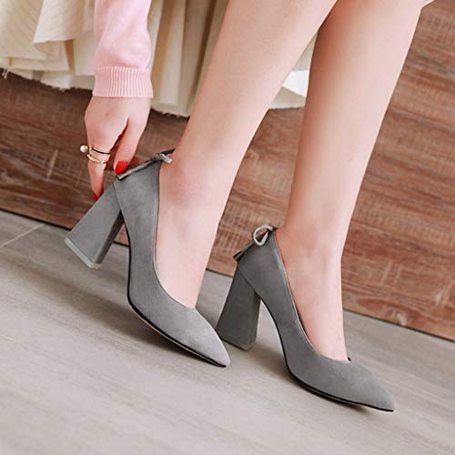 MIOKE Women's Fashion Pointed Toe Chunky High Block Heel Pumps Suede Comfort Slip-On Work Office Dress Shoes3