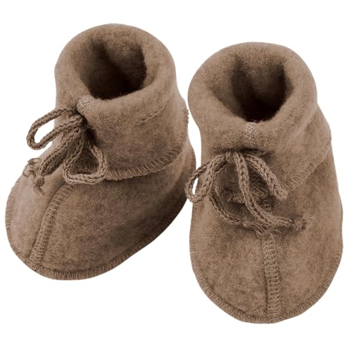 Ecoable Infant Baby Warm Booties Socks with Ties, Organic Merino Wool Fleece (Size 2 | 3-6 months, Walnut)