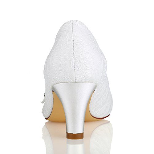 Emily Bridal Wedding Shoes Closed Chunky Heel Lace Satin Pumps with Lace Flower Rhinestone Bridal Shoes4