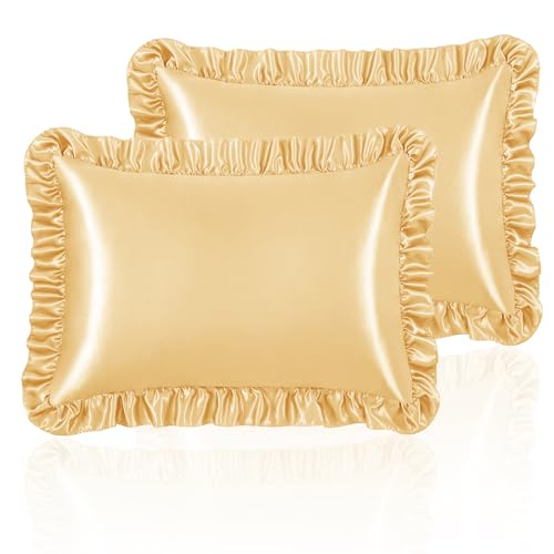 Homiest Gold Ruffle Satin Pillowcase Set of 2, Standard