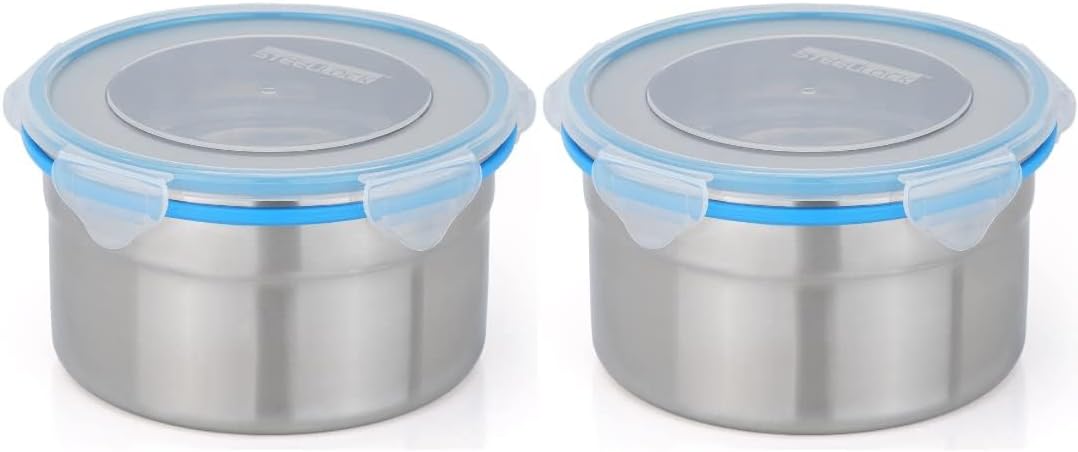 STEELLOCK Stainless Steel Airtight Container with Lid | Leakproof, BPA-Free, Durable Kitchen Storage | Multipurpose Food Storage Containers for Kitchen | SL-1402-set of 2, 1150ml each, Blue