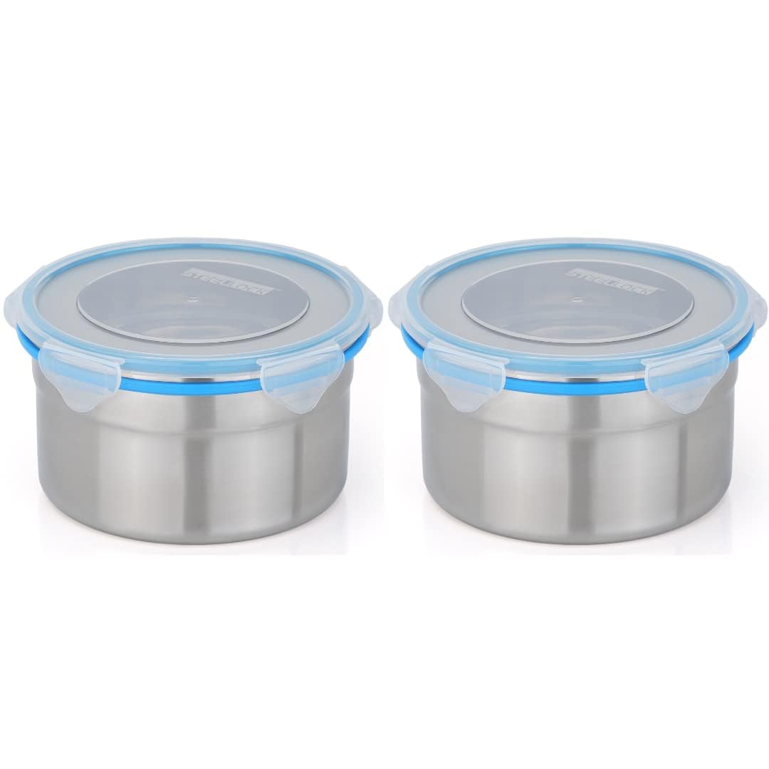 STEELLOCK Stainless Steel Airtight Container with Lid | Leakproof, BPA-Free, Durable Kitchen Storage | Multipurpose Food Storage Containers for Kitchen | SL-1402-set of 2, 1150ml each, Blue