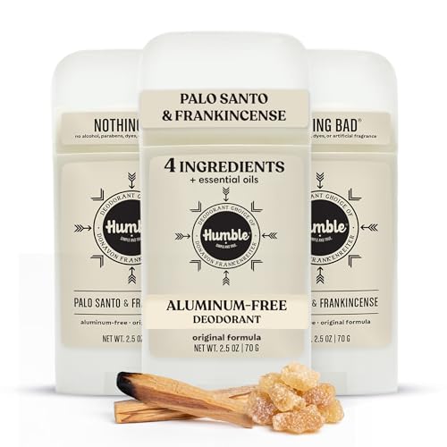 Humble Aluminum-Free Deodorant for Women & Men Palo Santo & Frankincense - Clean & Fresh Natural Deodorant Stick with Essential Oils for Long-Lasting Odor Control - 3 Pack