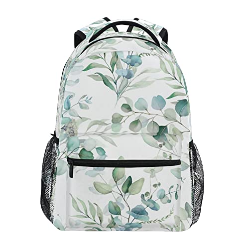 Miaoquhe Sage Green Leaves Backpacks for School Student, Watercolor Eucalyptus