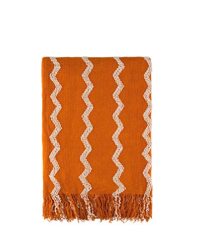 Spaomy Fluffy Chenille Knitted Throw Blanket With Tassels Soft Cozy Lightweight Decorative Throw Blanket For Bed, Sofa, Travel- All Seasons (50X60 Inch, Dark Gold Wave) #TOP7