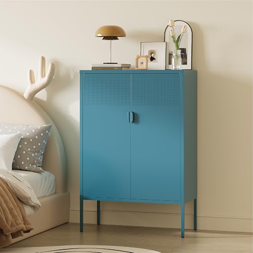Image of Metal Storage Cabinet,2 Door TV Stand, Metal Mesh Accent Cabinet