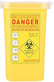 1L Sharps Disposal Container, One Handed Use Plastic Biohazard Needle Syringe Disposal Waste Box, for Home Use and Professiona use(Yellow)