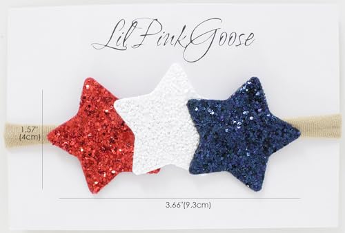 4th of July Baby Nylon Headbands Fourth of July Glitter Star Headbands for Newborn Toddlers Red White and Blue One size fits all Baby (Khaki Band)3