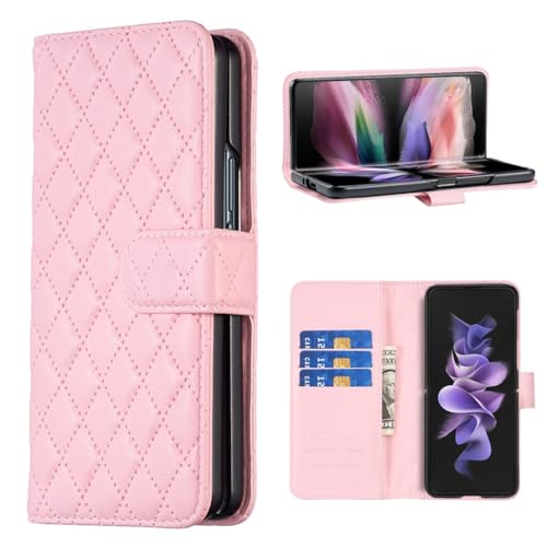 Étui portefeuille Galaxy Z Fold 5 en cuir rose de qualité supérieure