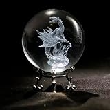 vskikris 2.36in 3D Dragon Crystal Ball with Stand -3D Laser Engraving Dragon on Crystal Mythological
