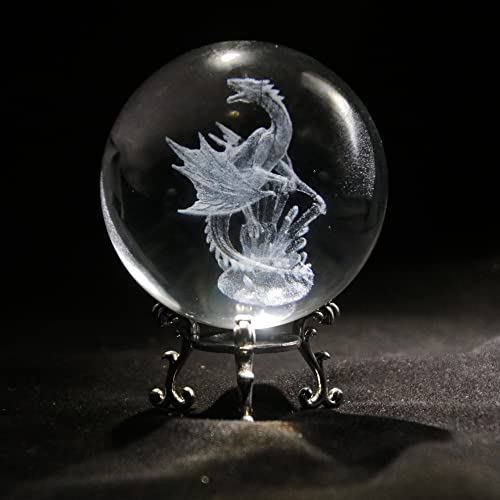Vskikris 2.36In 3D Dragon Crystal Ball With Stand -3D Laser Engraving Dragon On Crystal Mythological Statue Figurine Crystal Ball Paperweight #TOP21