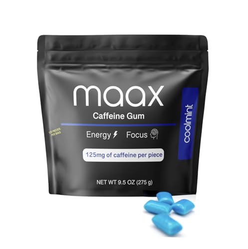 Image of Maax Caffeine Gum | 125mg of caffeine per piece | Coolmint | 125 total pieces per bag (Pack of 2)