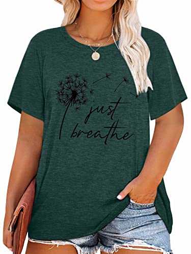Plus Size Women's Dandelion Print T Shirts Cute Graphic Flower Tees Short Sleeve Summer Cotton Tee Tops
