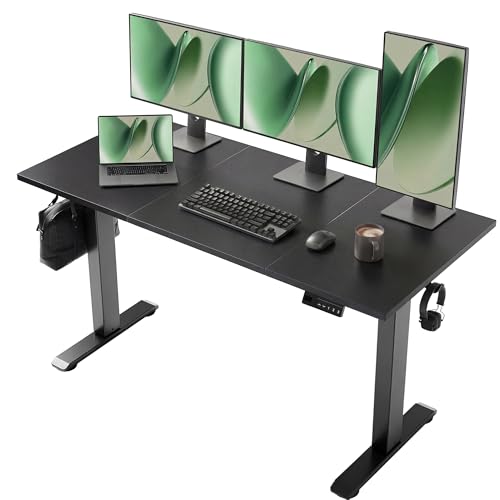 Image of YDN Electric Standing Desk Adjustable Height, 55 x 24 Inches Sit Stand up Desk with Memory Presets & Cable Management, Home Office Desk for Office & Computer Workstation, Black Frame /Black Top