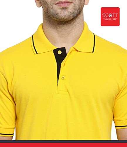 Image of Scott International Men's Regular Fit Organic Cotton Polo T-Shirt (Yellow with Black, 2XL)