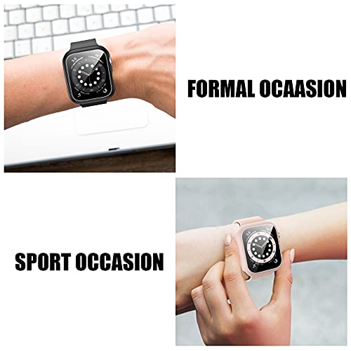 Image of 2 Pack Case with Tempered Glass Screen Protector for Apple Watch Series 3 /2 /1 42mm,JZK Slim Guard Bumper Full Coverage Hard PC Protective Cover HD Ultra-Thin Cover for iWatch 42mm,Pink+White