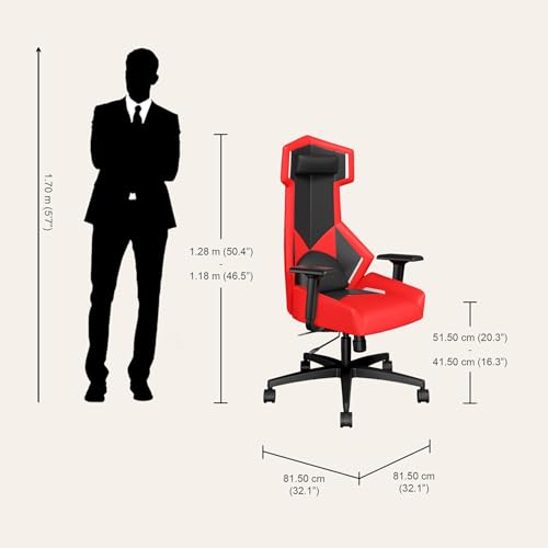Image of Interio by Godrej Venox High Back Synthetic Leather Ergonomic Gaming Chair (Red) 1-Year Warranty, 3D Armrest, Magnetic Lumbar and Headrest Adjustable