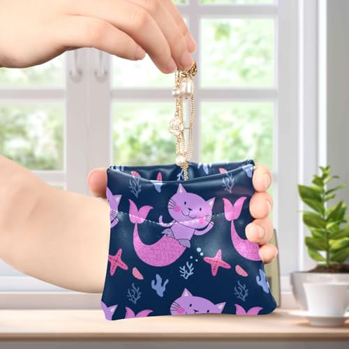 Mermaid Cats Coin Purse Leather Pouch Change Purse, Squeeze Coin Pouch for Cards, Keys & Lipsticks, Unisex4