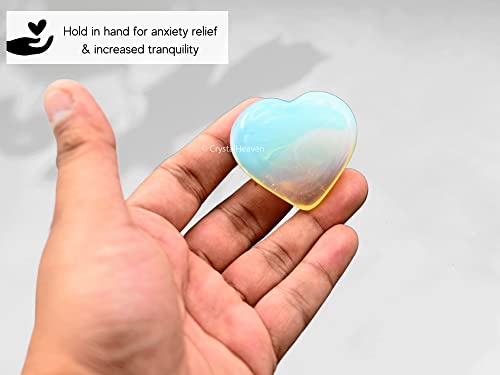 Image of Crystal Heaven Opalite Crystal Heart Palm Pebbles Stones For Anxiety Stress Relief Massage - Aaa Grade Original Healing Gemstone Agate Heart Palm Stone For Yoga Meditation Spiritual