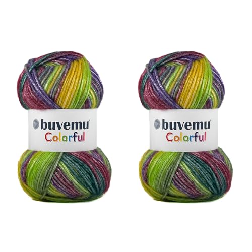 Image of Colorful Self-Striping Multicolor Fuzzy with Subtle Sheen Yarn, 56% Polyester 44% Acrylic, Each 3.53Oz(100 gr) / 252yds(230m) (No.3) (2 Skeins)