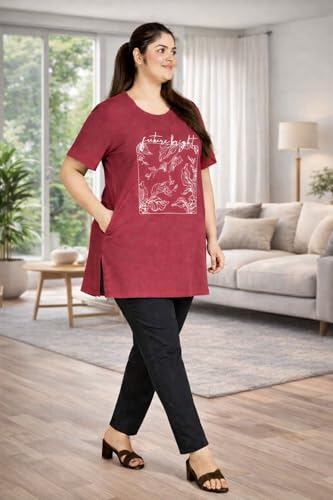 Image of In Love Women's Plus Size Longline T-Shirt with Side Pocket, 3 /4 Sleeve, Crew Neck