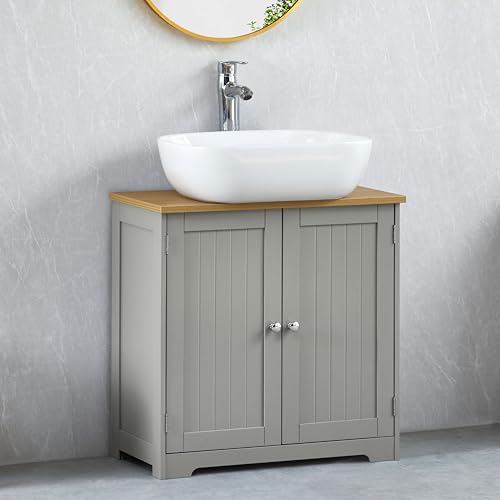 Bath Vida Priano Under Sink Bathroom Cabinet Floor Standing Storage Cupboard Basin Unit, Grey & Oak