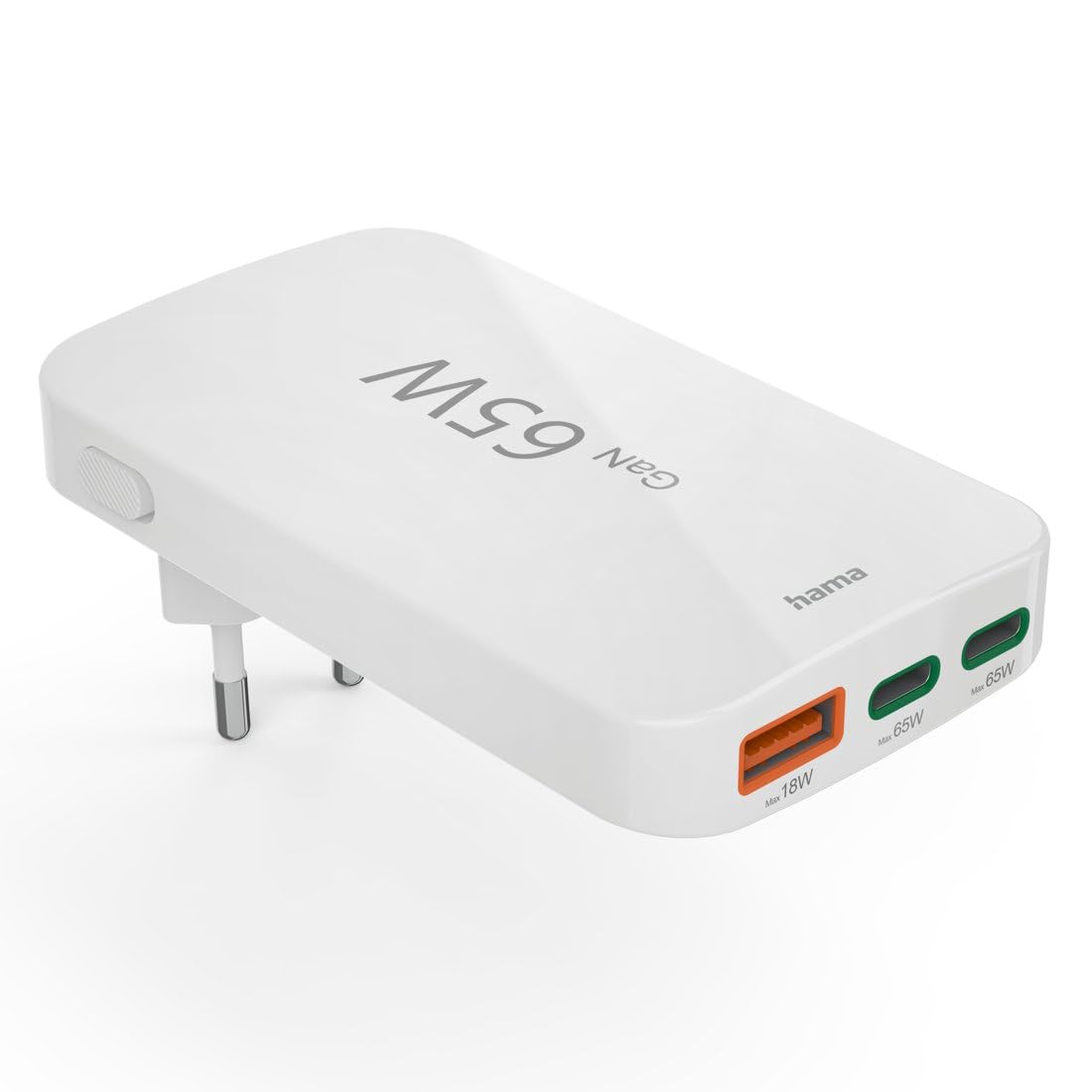 Hama składana przenośna szybka uniwersalna ładowarka sieciowa GAN 65W do smartfona, smartwatcha, tabletu, słuchawek 2x USB-C 1x USB-A biała