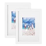 SONGMICS Bilderrahmen 2er Set, Glasscheibe, Din A4 (21 x 29,7 cm), mit Papier-Passepartout 13 x 18 cm, Rahmenbreite 2cm, MDF Weiß RPF04WT