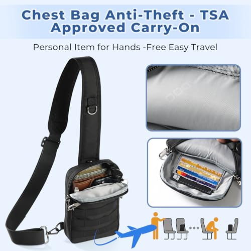 Tibroni Anti Diebstahl Sling Bag Taktische Wasserdicht Klein Umhängetasche Chest Schwarz Crossbody Bag Brusttasche Herren Schultertasche Tasche Handtasche mit Reißverschluss Lock und RFID-Blockierung