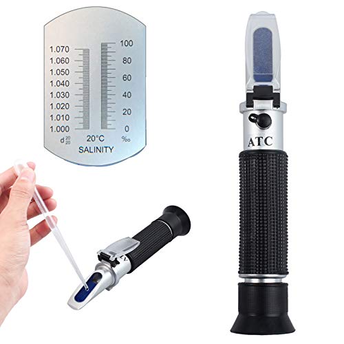Salinité Réfractomètre, Salinité Outil de Mesure pour l'eau de Mer Aquarium Tank, Marine du marché, Double échelle (1,0 à 1,070 S.g/0-100ppt Sel) -pour sel de Refroidissement, Aquarium