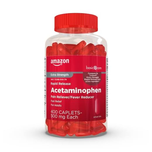 Amazon Basic Care Rapid Release Acetaminophen Caplets 500 mg, Extra Strength Pain Reliever and Fever Reducer for Headache, Backache, Menstrual Pain, Arthritis Pain, 400 Count