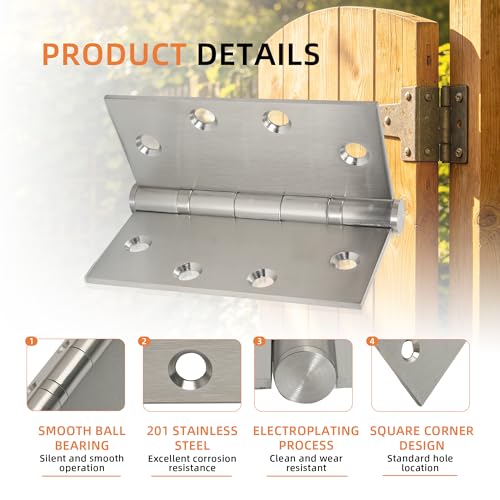 6-Pack 4.5 inch X 4.5 inch Heavy Duty Commercial Door Hinge Thickened — view 3