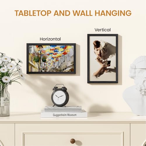 Image of 7x12 Picture Frame,Solid Oak Wood 7 inchx12 inch Photo Frame, Black Color Tempered Real Glass 7 by 12 Wooden Frames with No Mat,12x7 Picture Frames for Wall or Tabletop Display