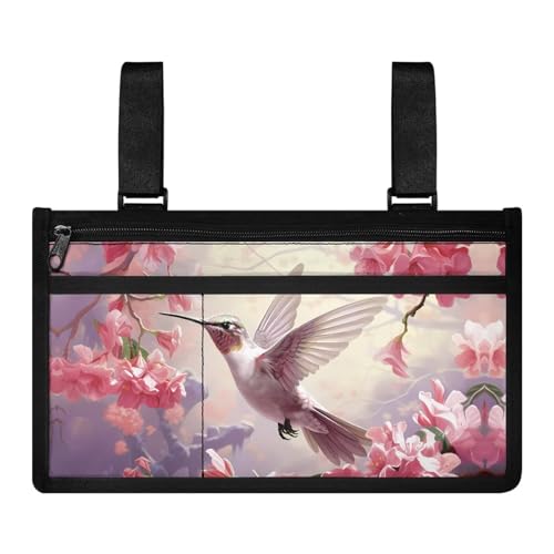 Fuojuvelie Hummingbird Wheelchair Bag to Hang on Side Pink Reusable Wheelchair Pouch Side Pocket Ideal for Electric Mobility Scooters, Mobility Chairs, Walkers and Rollators