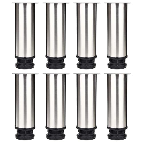 ASelected Lot de 8 Pieds de Meubles, Pied Cuisine Réglables Ø 50 mm/Hauteur 150 mm Ronds Métal Acier Inoxydable Canapé Jambe Table Pieds