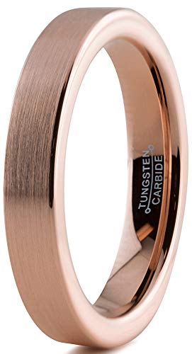Charming Jewelers Tungsten Wedding Band Ring 4mm Men Women Comfort Fit 18k Rose Gold Flat Cut Brushed Size 4