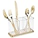 mDesign Plastic Cutlery Storage Organizer Caddy Bin for Kitchen Table, Cabinet or Pantry - Holds Forks, Knives, Spoons, Serving Utensils - Indoor or Outdoor Use, 3 Sections - Clear/Soft Brass