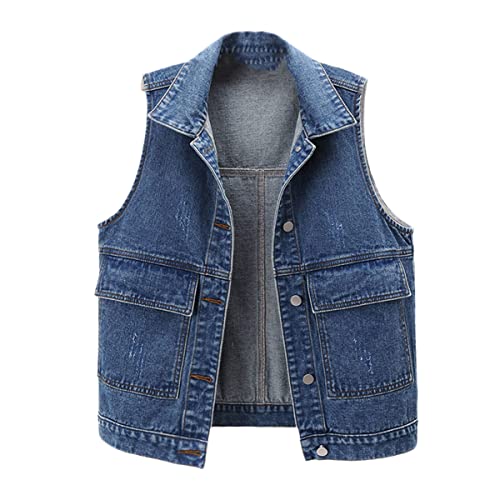 Gilet en jean femme grande taille coupe courte sans manches bleu fluide
