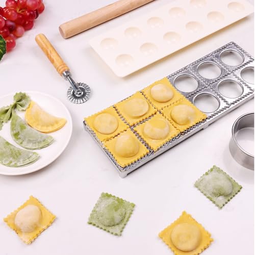 8 PCS Ravioli Maker Press, Ravioli Stamp Maker Cutter Set With Rolling Pin, Empanada Maker Press Kit with Pasta Cutter Wheel, Dumpling Maker Mold for Ravioli, Dumpling, Pierogi, Hand Pie - Thumbnail 7