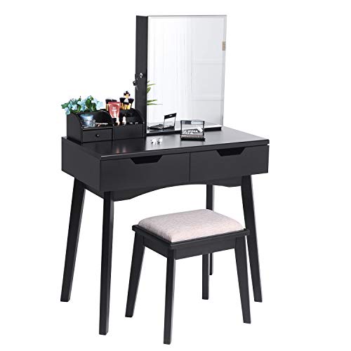 BEWISHOME Makeup Vanity Table Set, Lockable Jewelry Storage Cabinet with Mirror Desk, Makeup