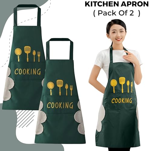 Image of Kraptick Kitchen Apron - Comfortable Cooking Waterproof Apron for Men and Women With Pocket and Side Coral Velvet for Wiping