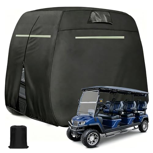 6 Passenger Golf Cart Cover Fits Club Car EZGO Yamaha Ultra-Soft 210D Spunlace Cotton All-Weather Golf Cart Cover Extended 6-Seat Limo Cart Enclosure Sun-Shield Water-Resistant Size XL 138
