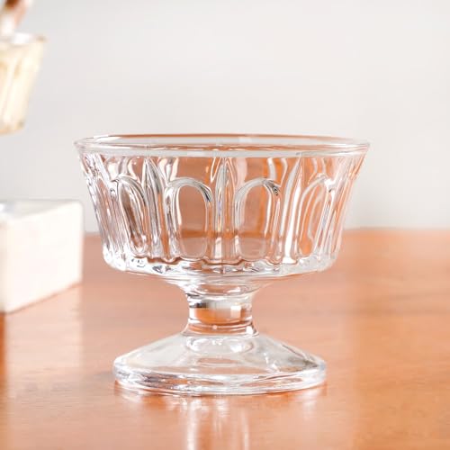 Image of Nestasia Transparent Glass Bowl Set of 6 for Ice Cream (120ml Each) - Ribbed Dessert Bowls for Sundae, Sweets & Pudding | Food Safe & Heat Resistant - Perfect for Gifting