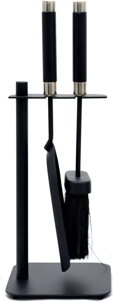 Mansion Fireside Modern Log Burner Accessories Nickel Banded Banister Set